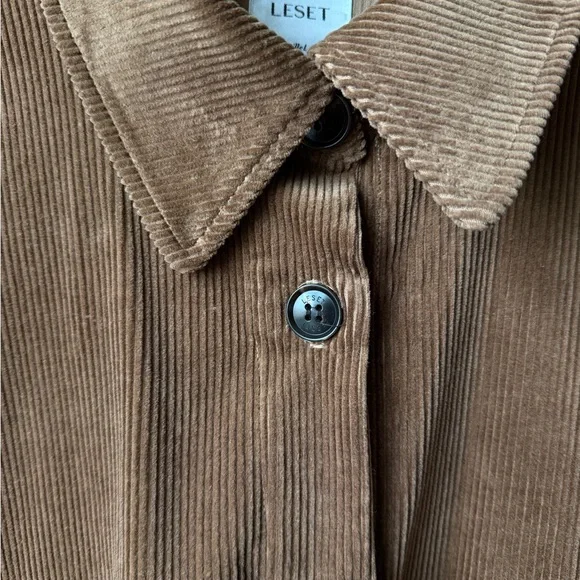 LESET Corduroy Button-Front Trench Coat in Chestnut - Picture 4 of 4